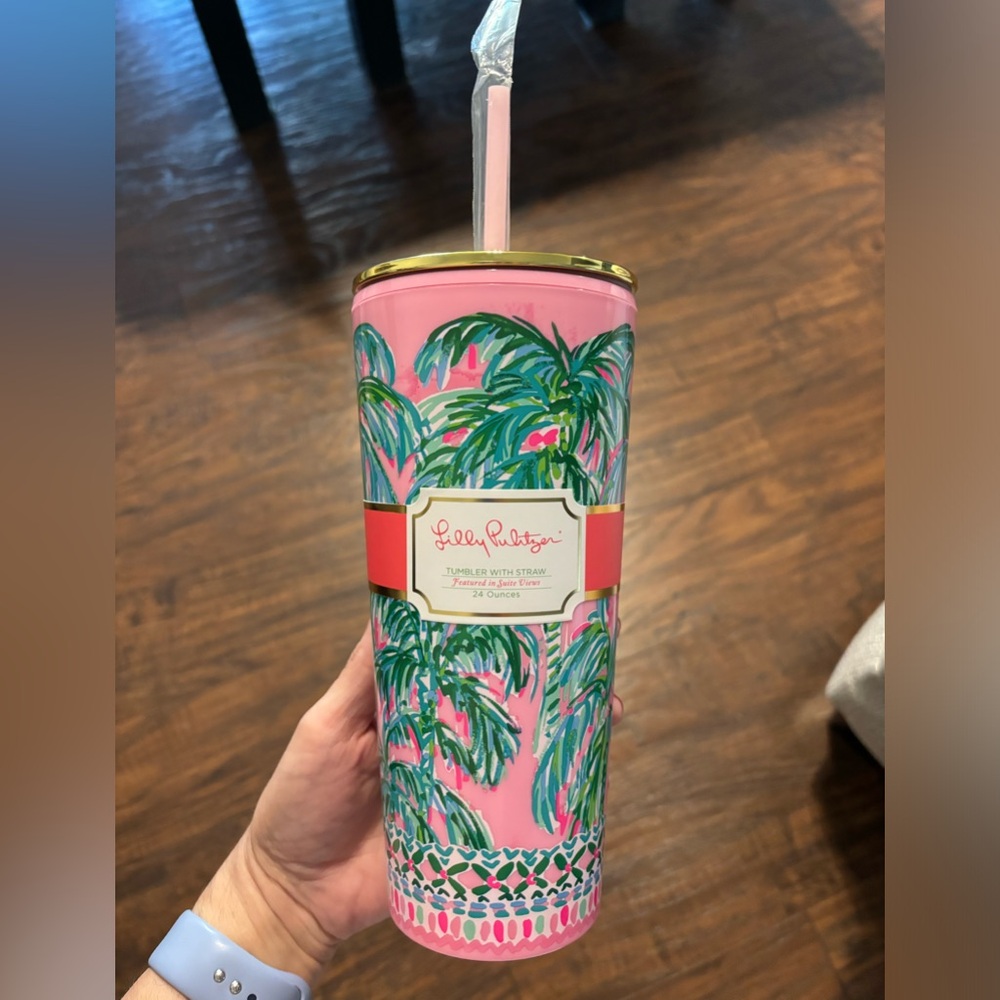Lilly Pulitzer Suite Views Palm Tree Tumbler Cup- New